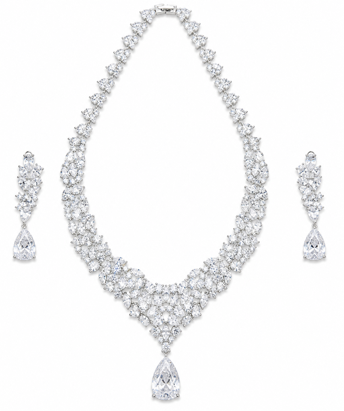 Luxuary Cubic Diamonds Bridal Necklace Set For Women