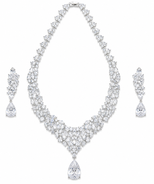Luxuary Cubic Diamonds Bridal Necklace Set For Women
