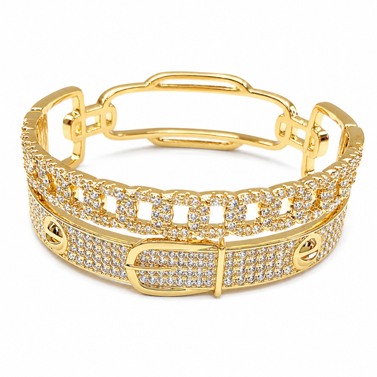 Golden Beads With Cubic Diamonds Bracelets