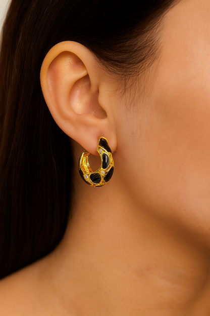Golden Brown Enamel Huggie Earring For Women