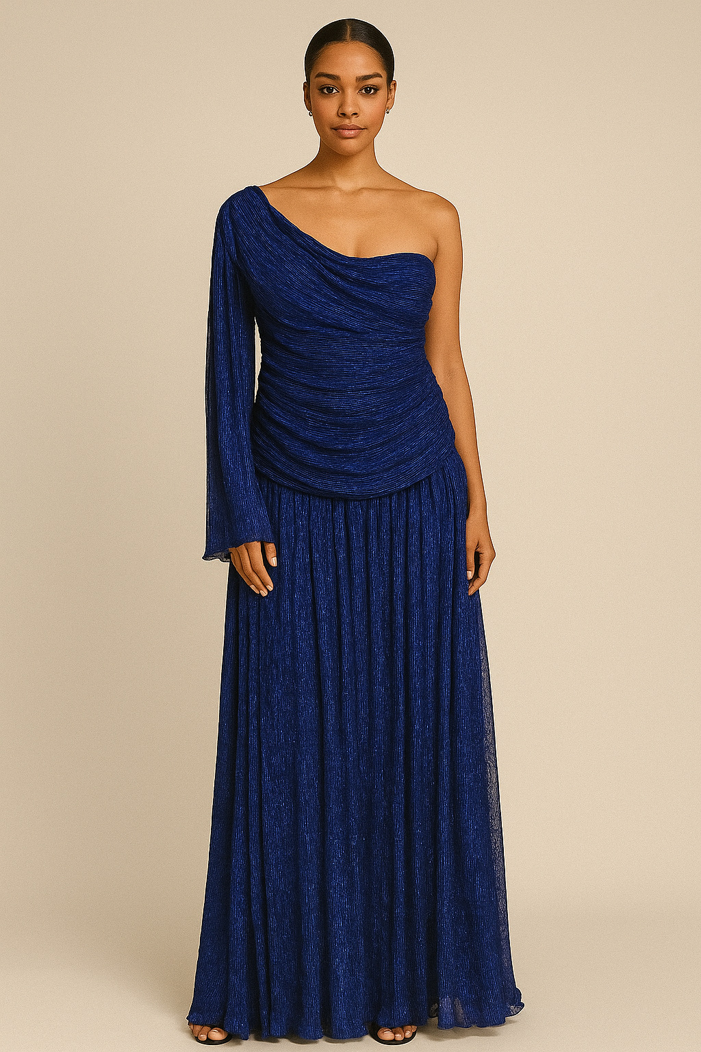 Royal Blue Awesome Look One Side Off Hand Long Gown