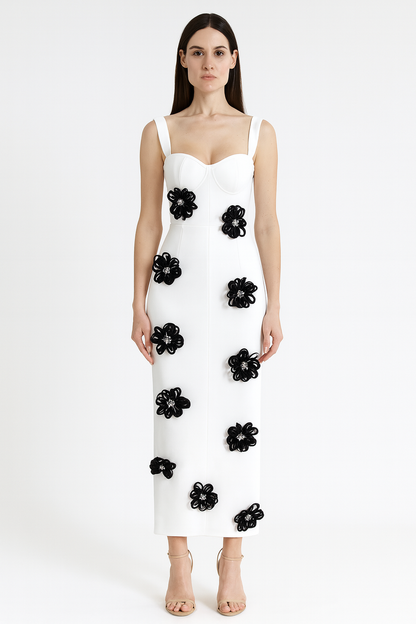 White long dress with black flower