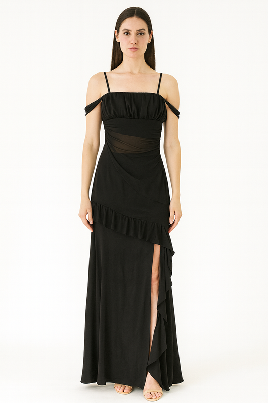 Long black one piece with cut