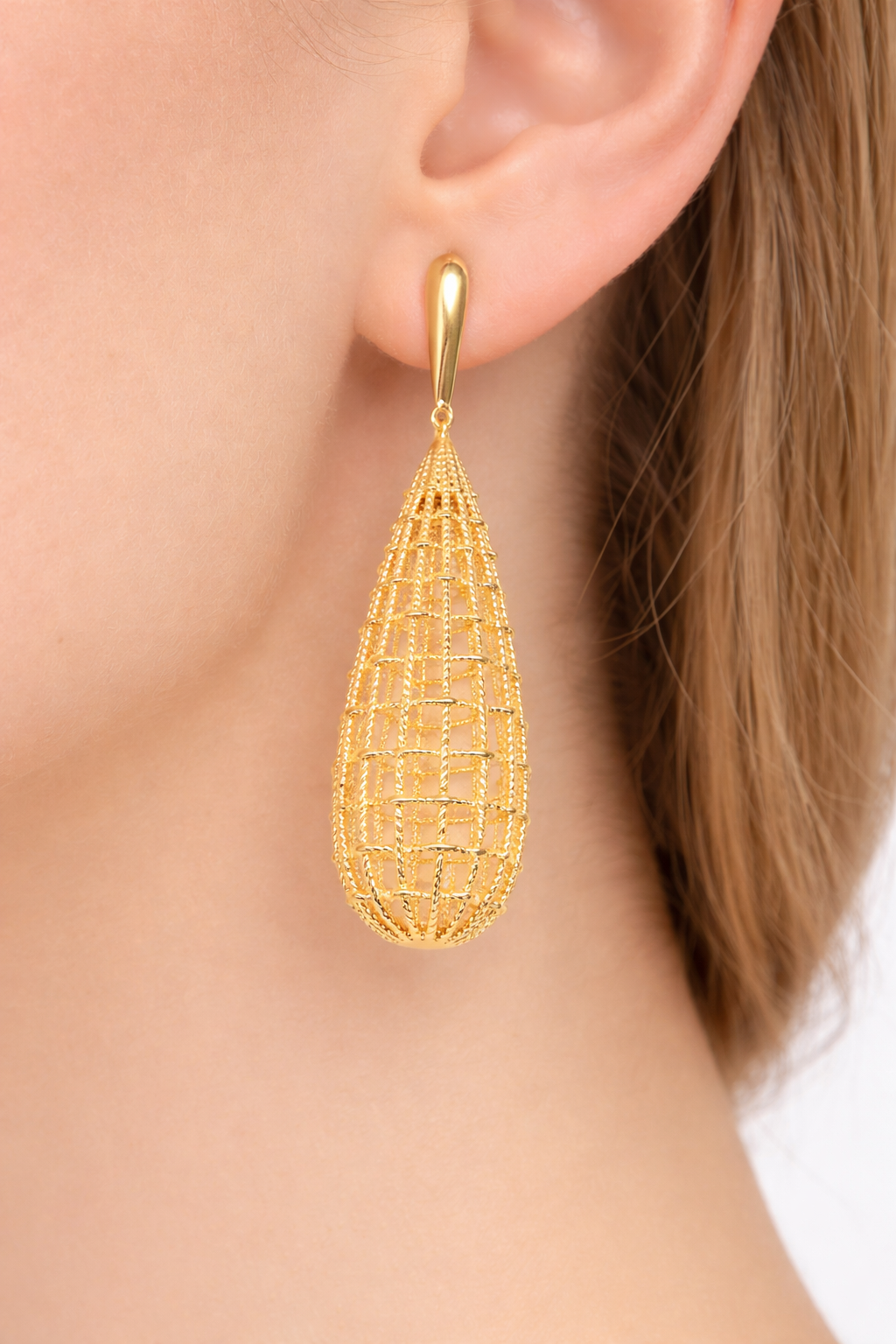 Lattice Glow Gold Drop Earrings