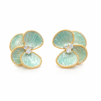 Mint Blossom Crystal Stud Earrings