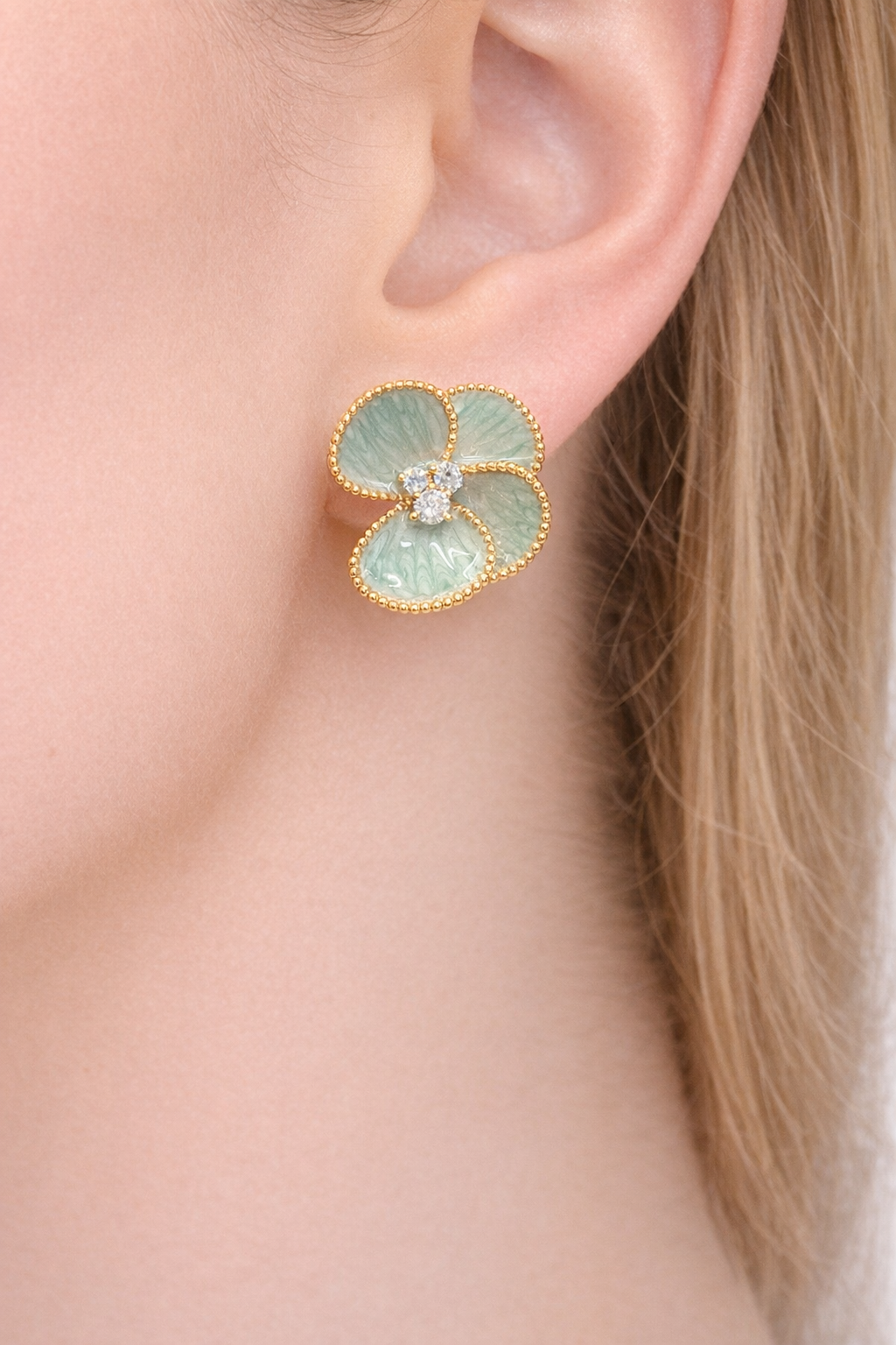 Mint Blossom Crystal Stud Earrings