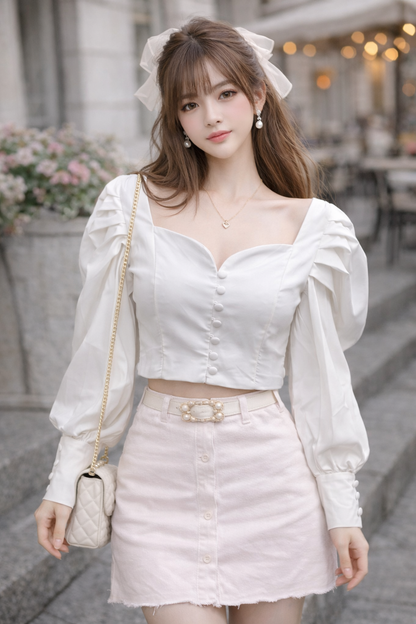 Long sleeves wrap front crop top