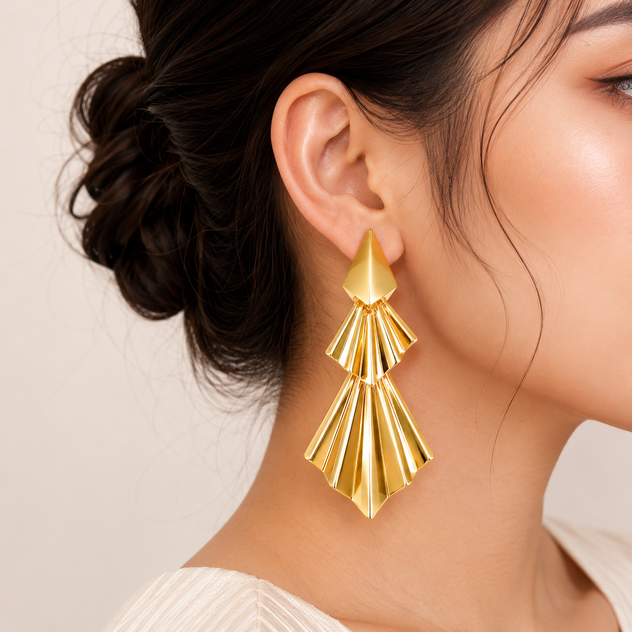 Golden Pleated Drops Earrings