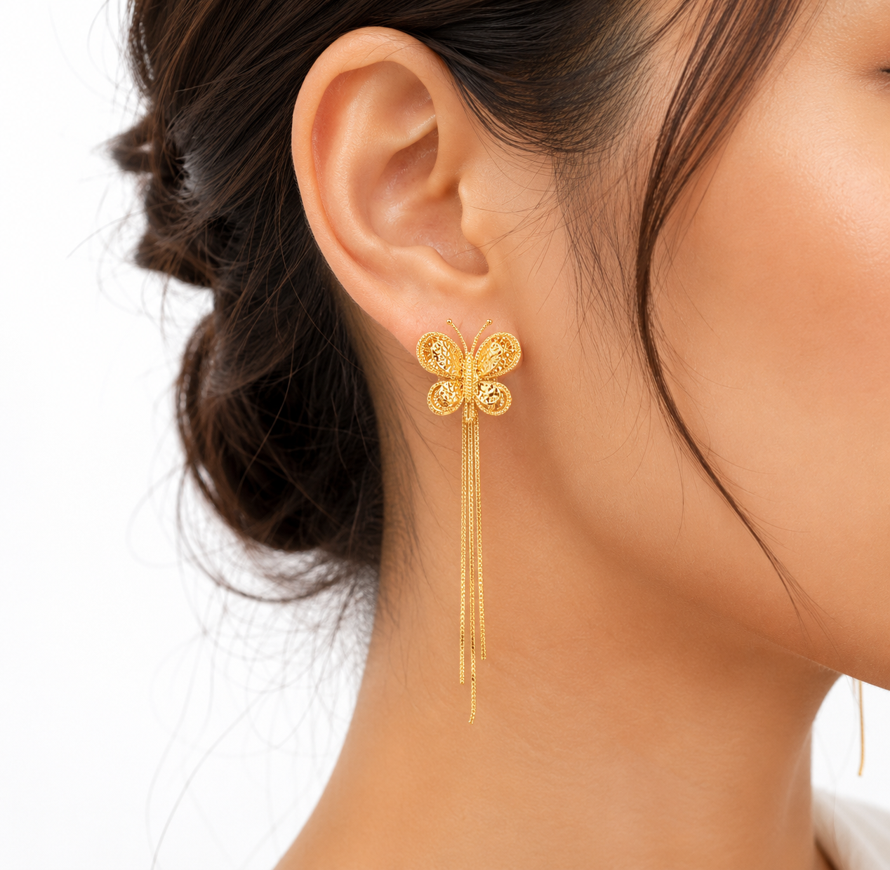 Golden Butterfly Chain Studs