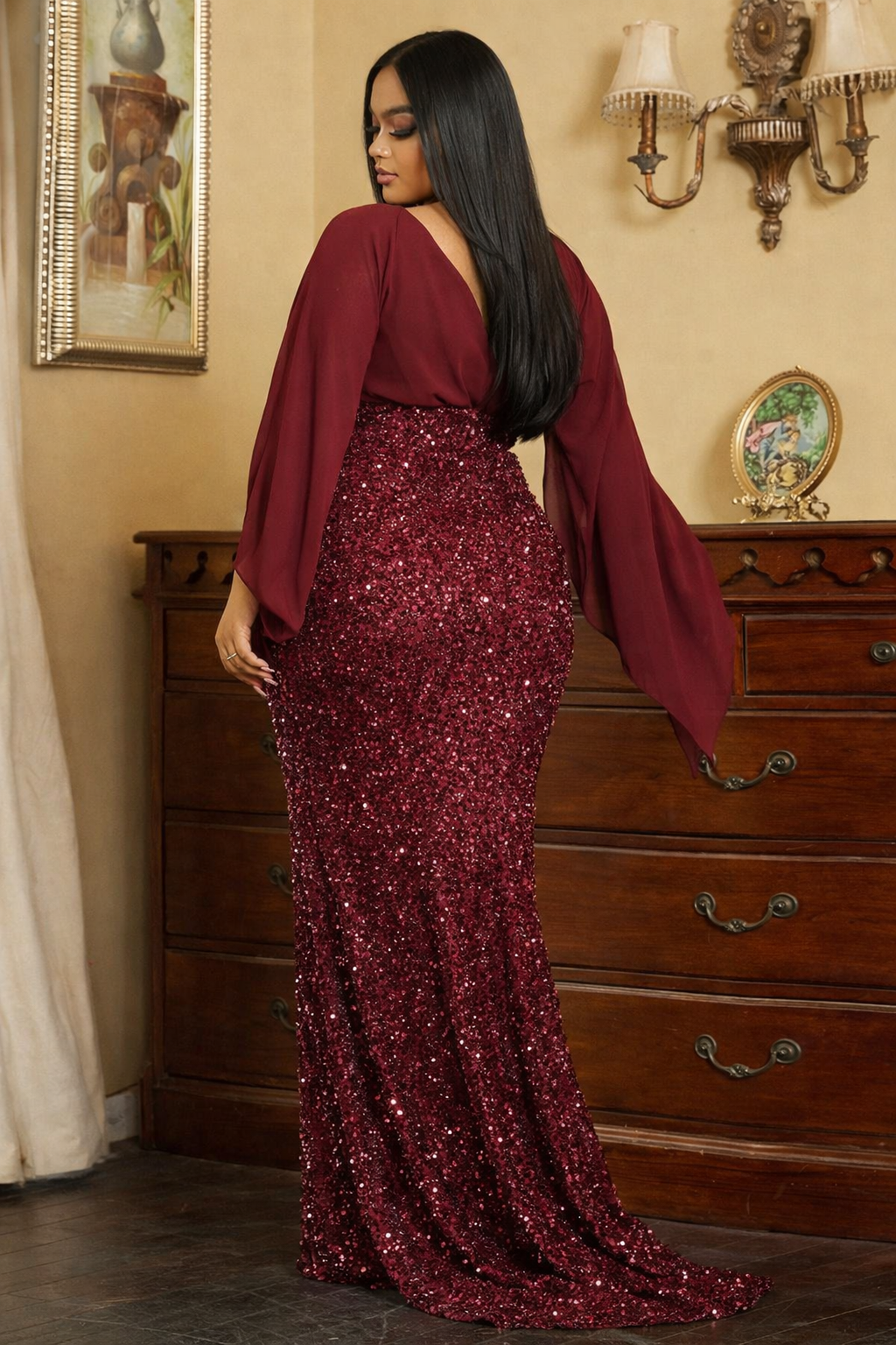 Regal Ruby Sequin Maxi Dress