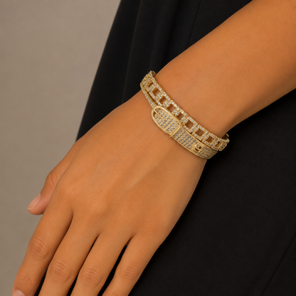 Golden Beads With Cubic Diamonds Bracelets