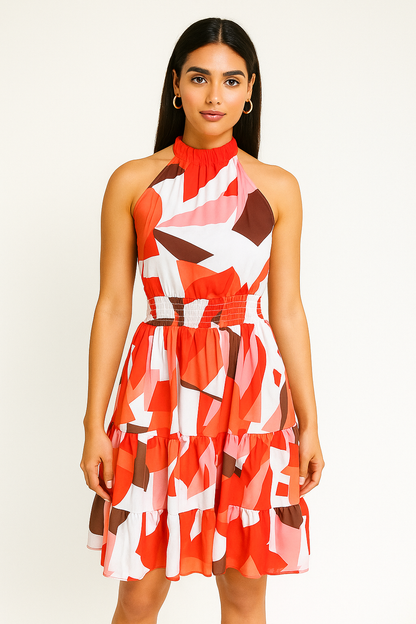 Many orange shades cross print one piece