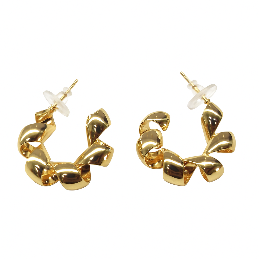 Gold small twisted rope circle designer earring