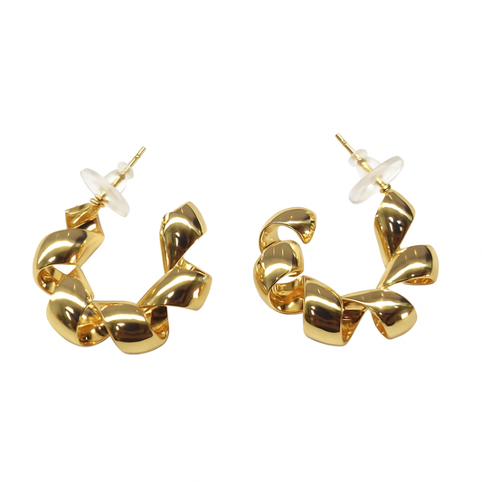 Gold small twisted rope circle designer earring