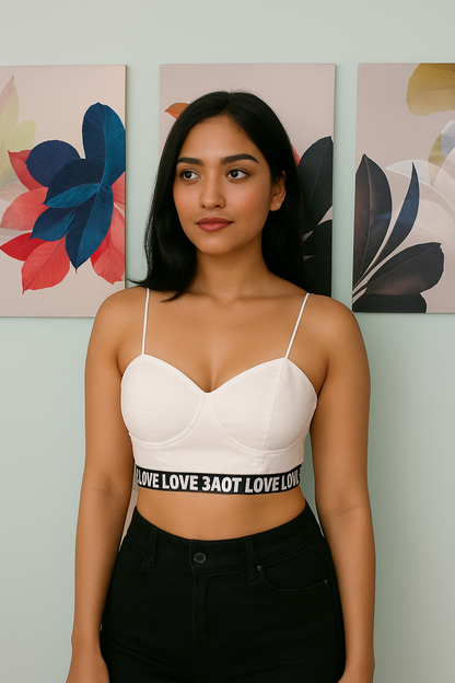 White letter pattern crop top for women's