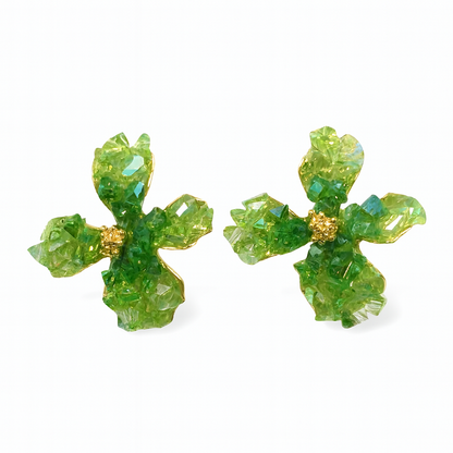 Green flower crystal earring