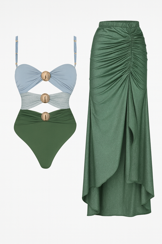 Stylish swimwear with silk skirt