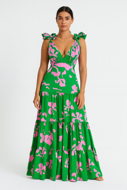 V neck ruffed swimming suit with skirt