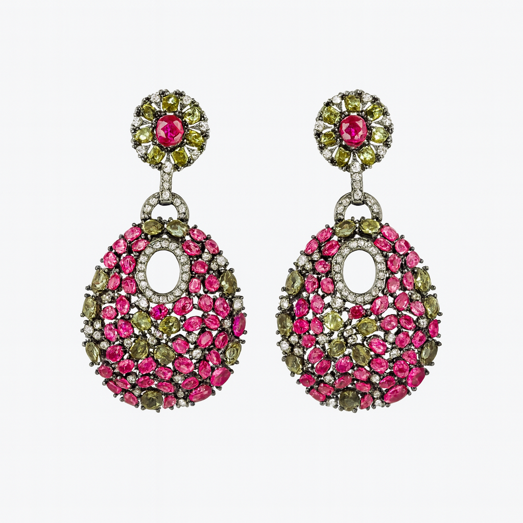 Hot Charming Design Cubic Zirconia Rose Red Long Drop Earrings for Women