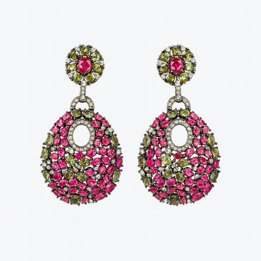 Hot Charming Design Cubic Zirconia Rose Red Long Drop Earrings for Women