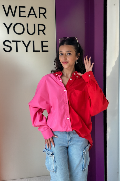 Red and pink over size zikzak shirt