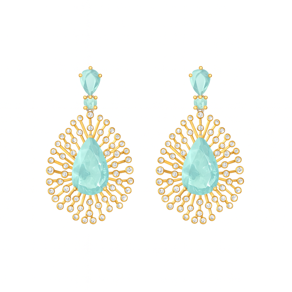 Light blue water drop broken iced cubic zircon diamonds drop dangle earring