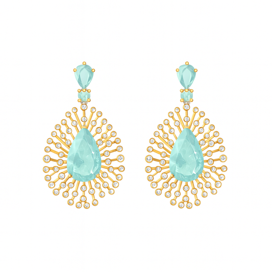 Light blue water drop broken iced cubic zircon diamonds drop dangle earring