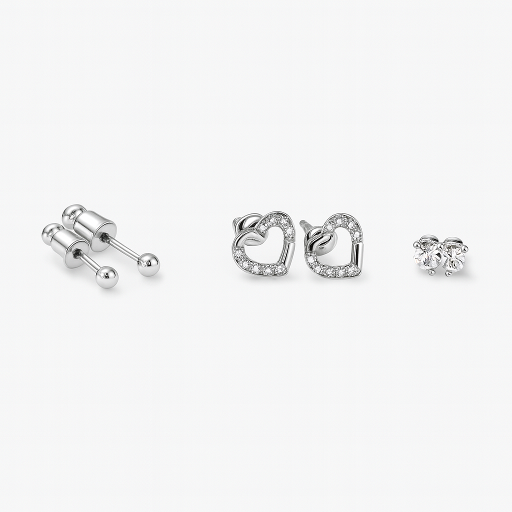 Heart shape small silver colour stud earring
