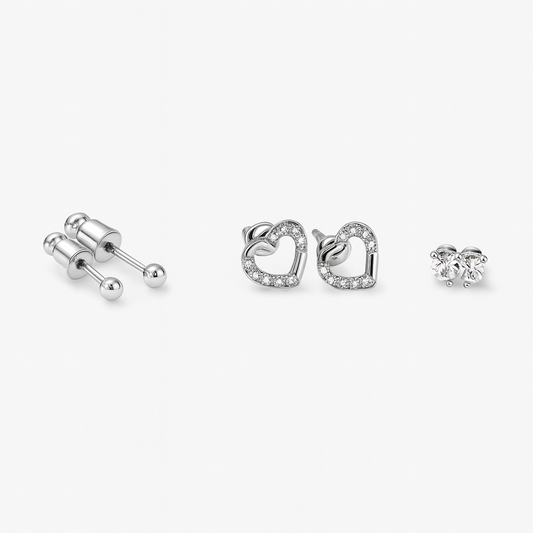 Heart shape small silver colour stud earring