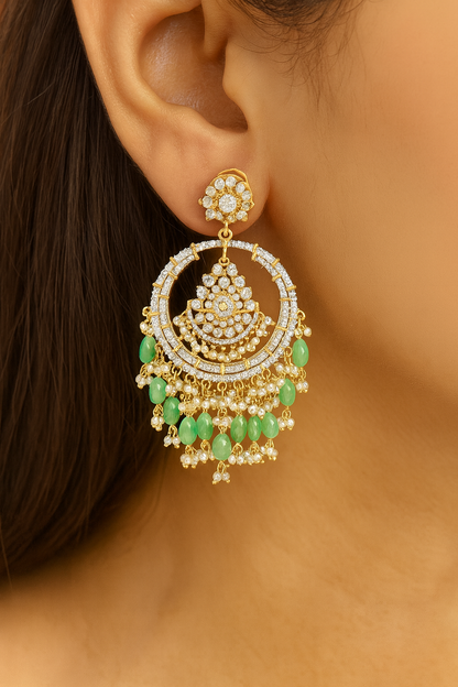 Green handball earring with rodium finish