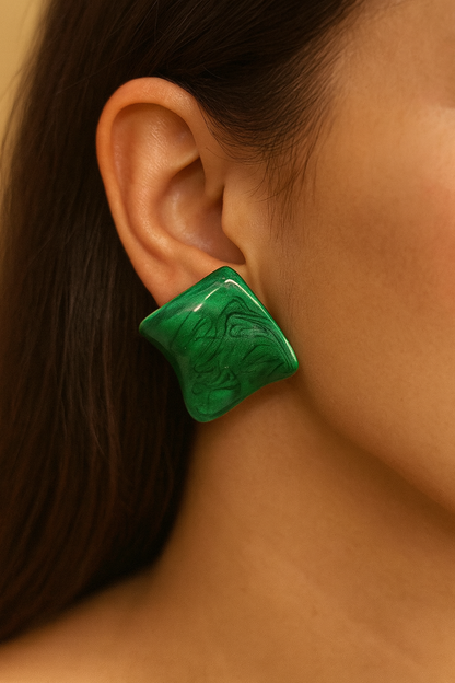 Green square stud earring
