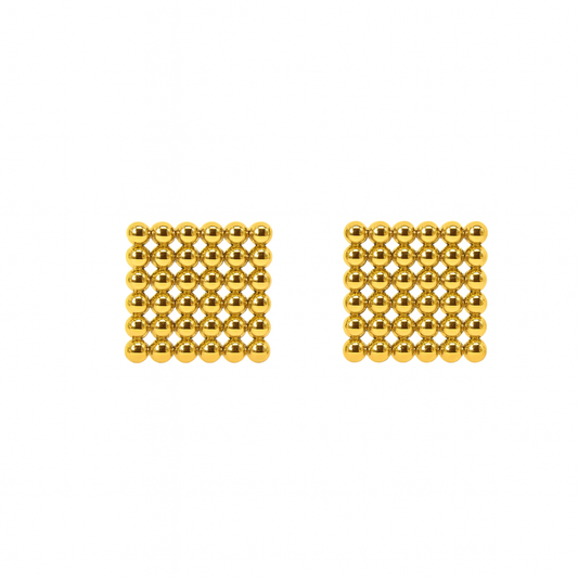 Many gold beads  squear stud earring