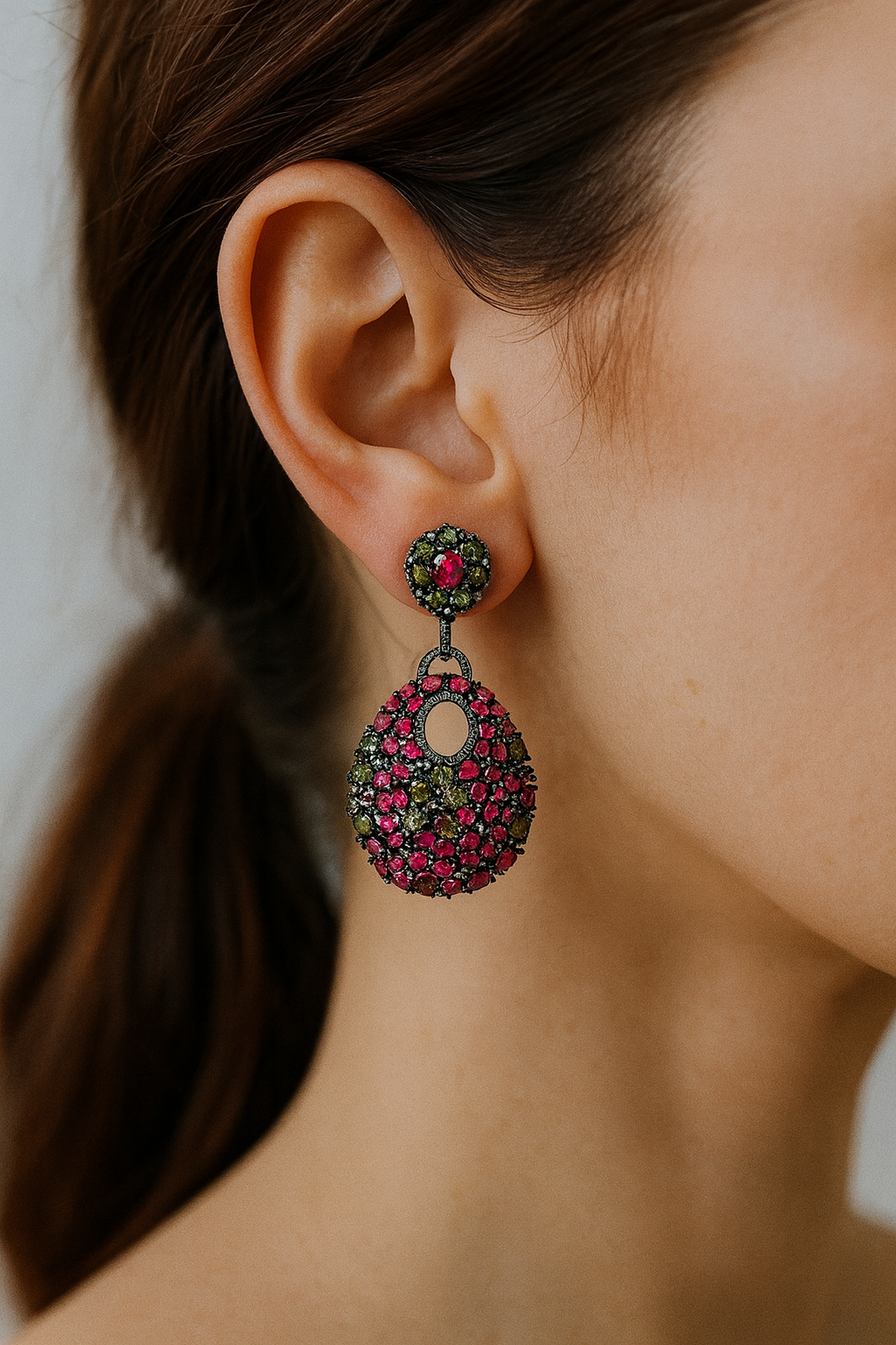 Hot Charming Design Cubic Zirconia Rose Red Long Drop Earrings for Women