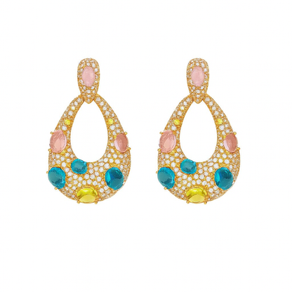 Multi colour zirconia large shining water drop long dangle earring for women