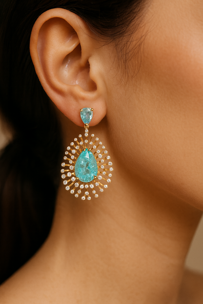 Light blue water drop broken iced cubic zircon diamonds drop dangle earring