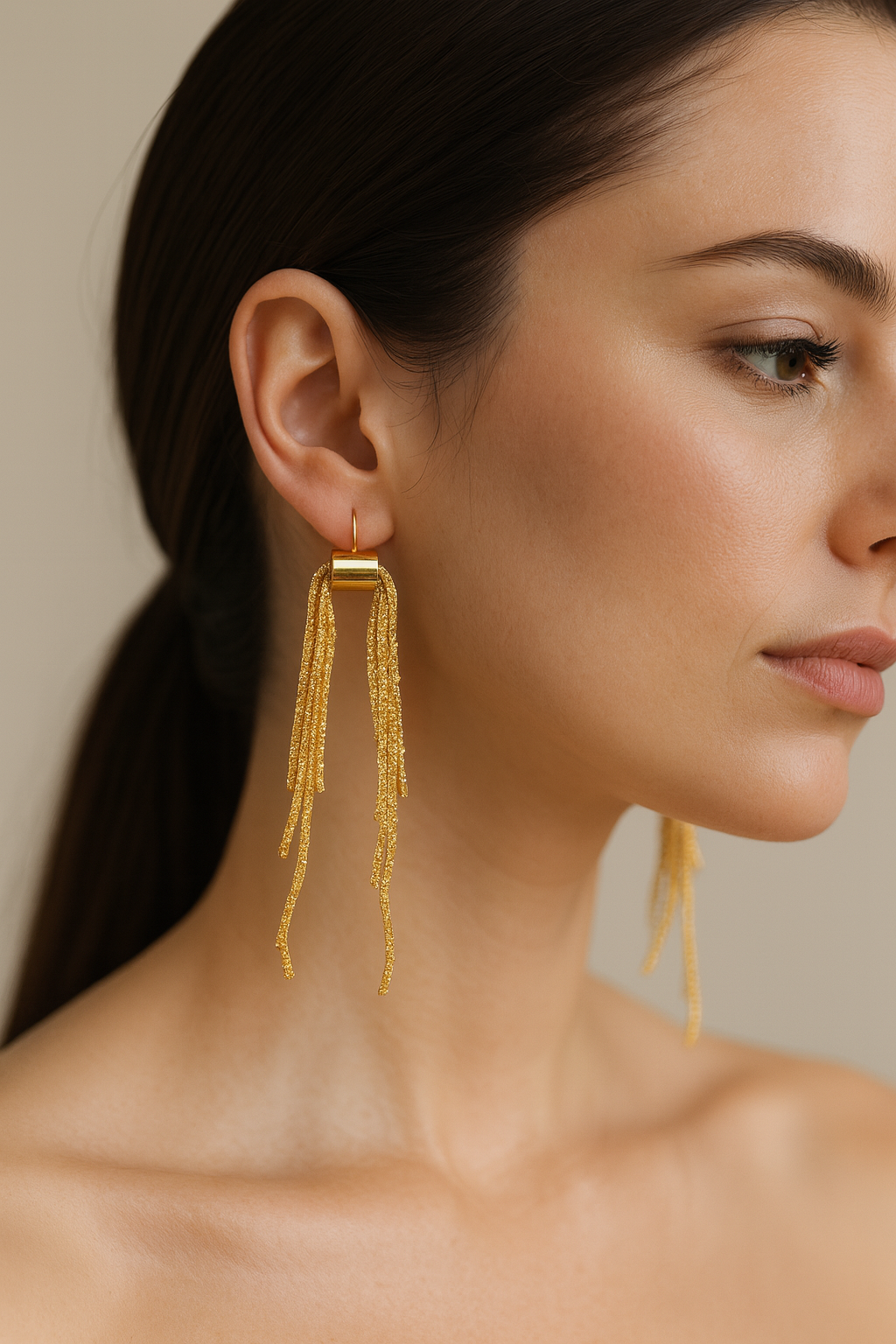 Long Golden Tassel Earrings