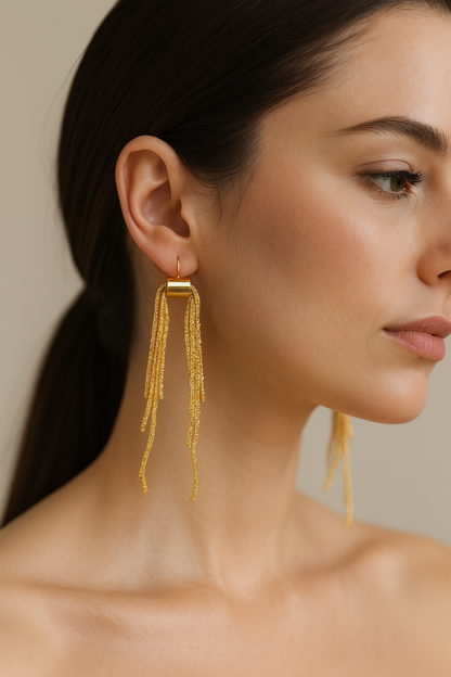 Long Golden Tassel Earrings