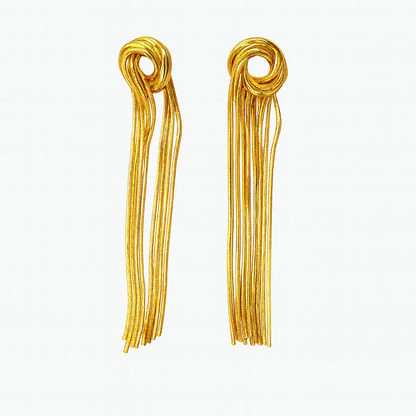 Long group of chains kotted gold earring