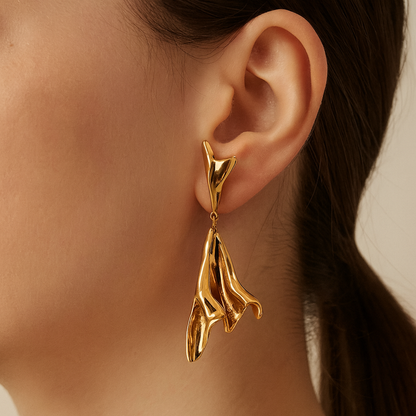Long trendy gold plated earrings