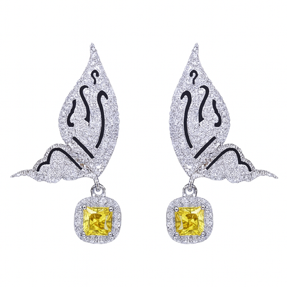 New trendy dangling silver plated Cute Flying Butterfly Shaped with yellow stone drop earring