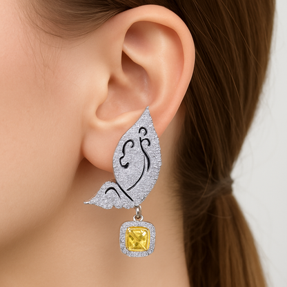 New trendy dangling silver plated Cute Flying Butterfly Shaped with yellow stone drop earring