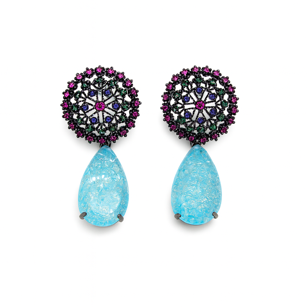 Ocean Inspired Earrings Cracked Iced Blue Water Drop Crystal Earring for women