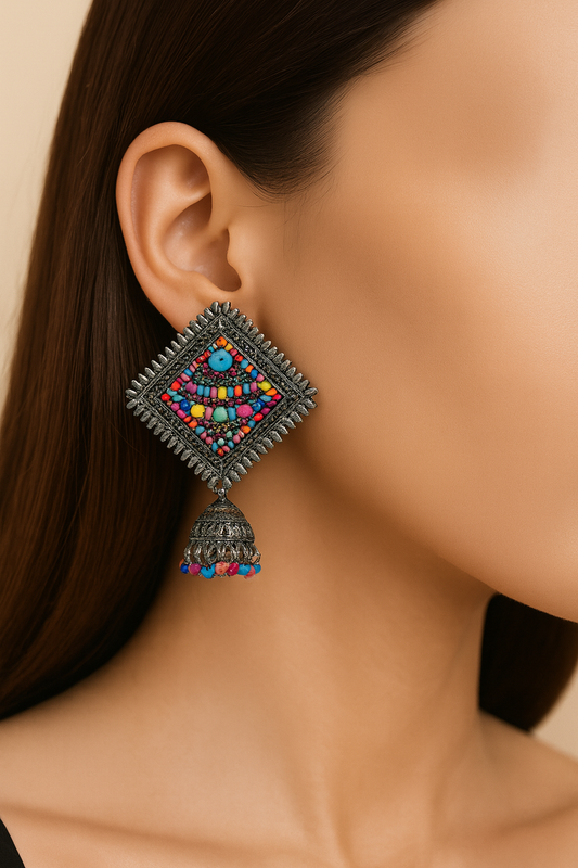 Multi coloured square earring