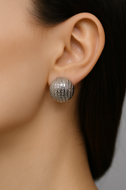 Golf ball design silver earring