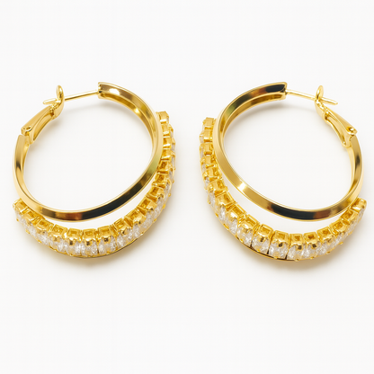 Golden shiny crystal earring hoop