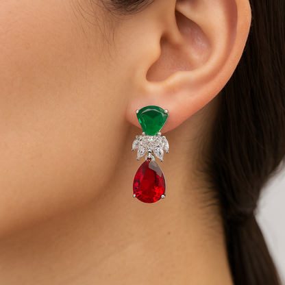 Green and red combo earring stud
