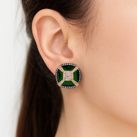 Green Emerald cubic zirconia stone stud earring