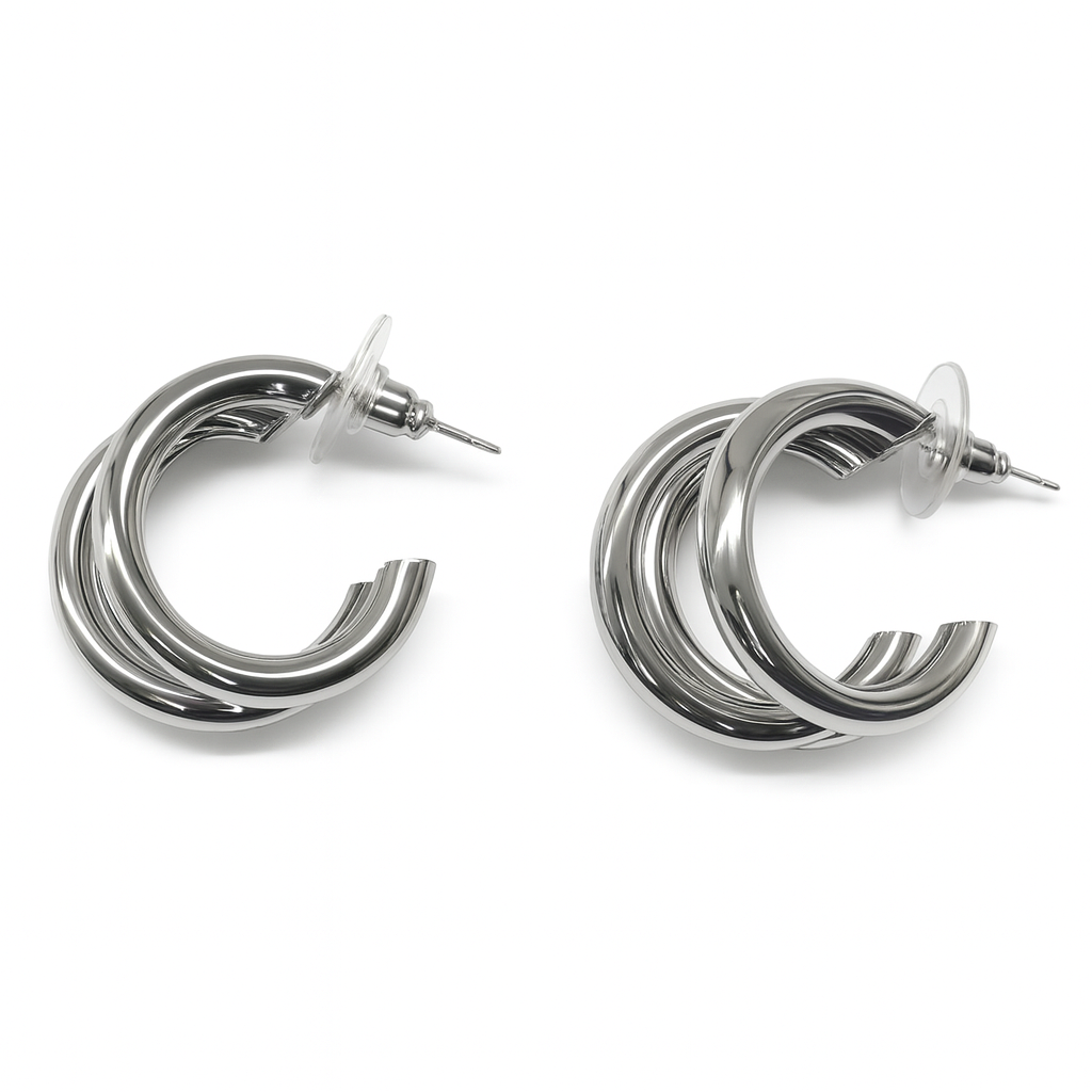 Triple silver hoop earring