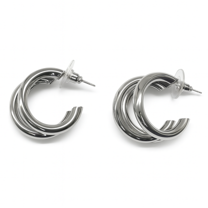 Triple silver hoop earring