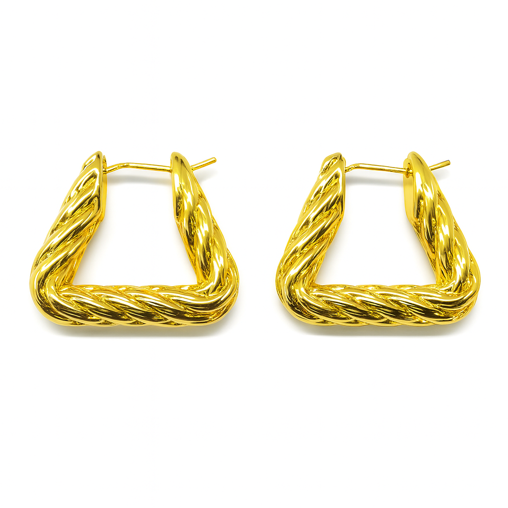 Twist triangle gold earring